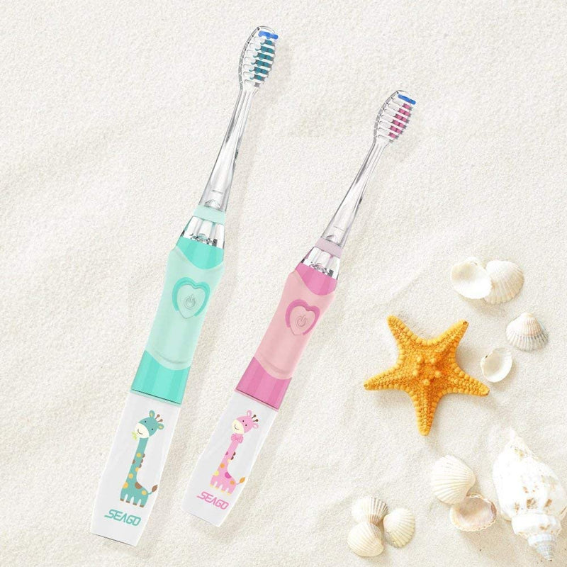 Seago Kids Electric Toothbrush, Sonic Rechargeable Children Power Toothbrushes Toddler Electric Toothbrush with 3 Dupont Brush Heads, Rainbow LED Light for Junior Boys and Girls Ages 3+ (Pink) Pink - NewNest Australia