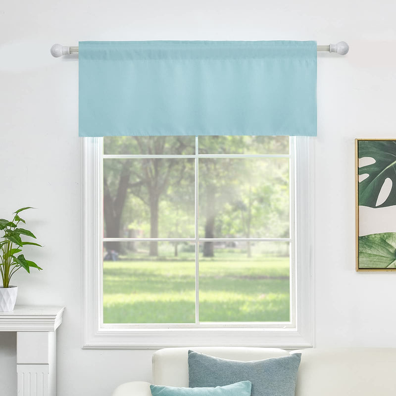 Aqua Blue Window Curtain Valances 18 Inch Length 2 Panels Rod Pocket Short Kitchen Curtains for Small Windows, Thermal Insulated Valance Curtains for Bathroom Living Room Bedroom Kids Room Cafe 42x18 42"Wx18"L Aqua Blue - NewNest Australia