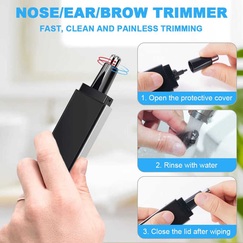 ACWOO Nose Hair Trimmer, Men's Nose/Ear Hair Trimmer, Professional Nose Hair Remover, Ear Hair Trimmer, Pain-Free, Built-in LED Light, Battery Operated (Black) Black - NewNest Australia