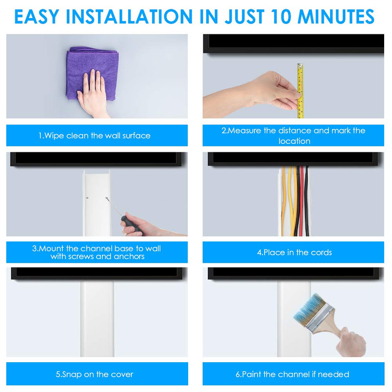 47inch Cord Hider Wall Mounted TV, Yecaye TV Cord Cover, Pre-drilled Wire Hiders for TV on Wall, Paintable Cable Cover Wall, Wire Cover White, 3 X L15.7in W2.36 H0.75, CMC-08 - NewNest Australia