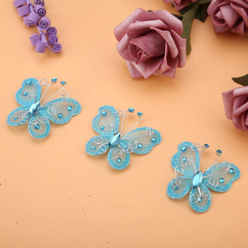 24pcs Christmas Butterfly Ornaments Mesh Wire Glitter Butterfly Wedding Party Clothing Wall Tree Decoration DIY Supplies(Blue) - NewNest Australia