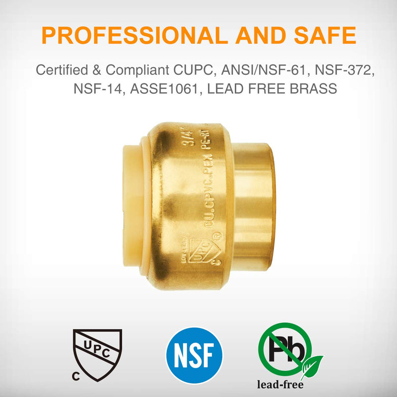 SUNGATOR End Cap, 3/4-Inch Push Fit PEX Cap Fittings, Push-to-Connect, Lead Free Brass Plumbing Fittings for Copper, CPVC, Disconnect Clip Include (2-Pack) 3/4 Inch, 2 Pack - NewNest Australia
