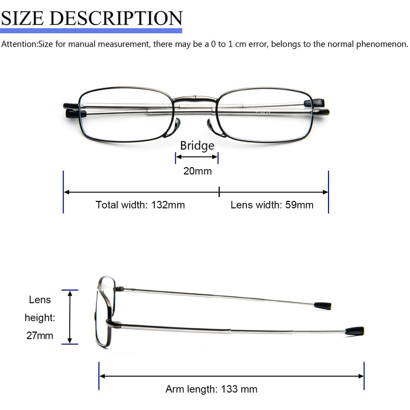 KoKoBin Foldable Reading Glasses Made of Stainless Steel Mini Anti-Blue Vision Aid for Men and Women Reading Aid with Hard Case (Grey, +1.5) Gray +1.5 - NewNest Australia