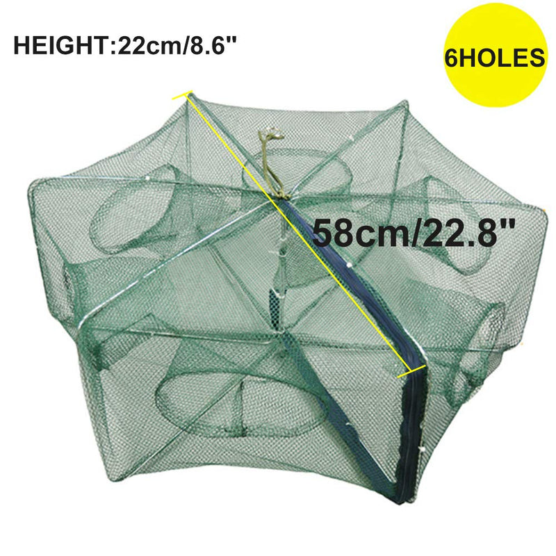 ZffXH Fishing Bait Trap Foldable Fish Minnow Crab Crayfish Crawdad Shrimp Net Cast 6 Holes - NewNest Australia