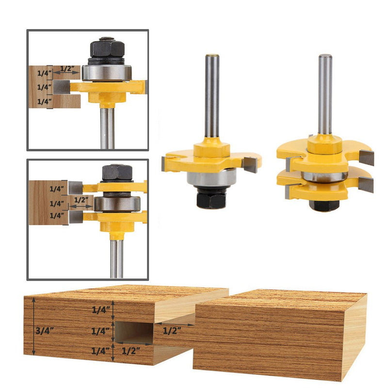 Yakamoz Set of 2 Pieces 1/4-Inch Shank Matched Tongue and Groove Router Bit Set - NewNest Australia