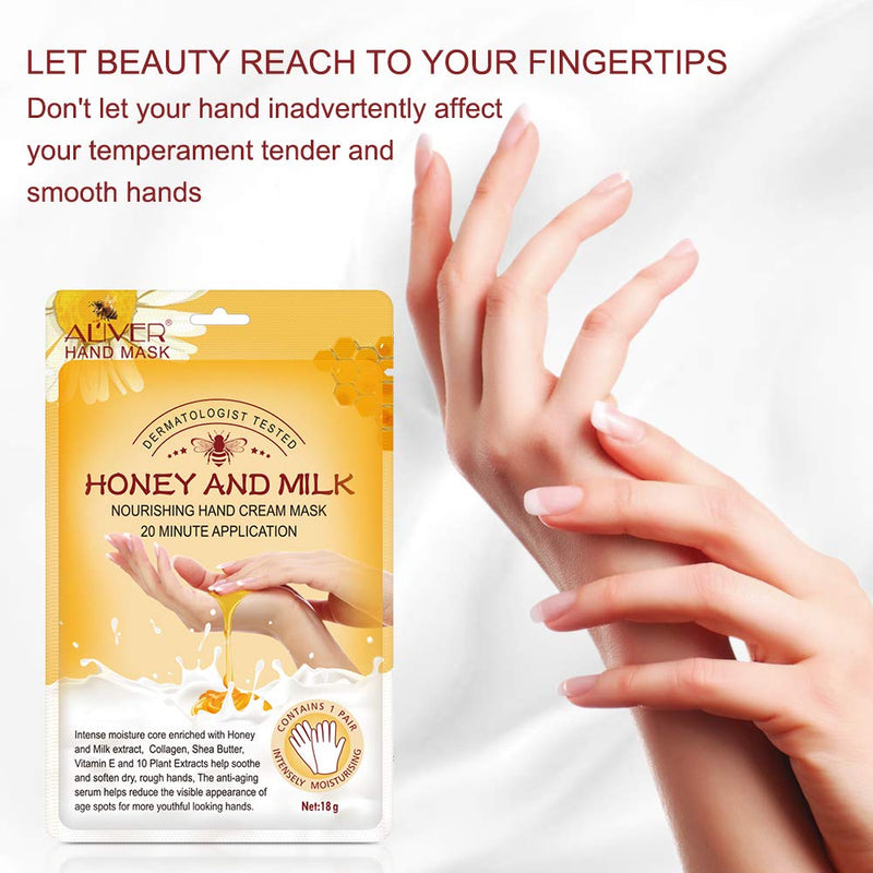 5 Pairs Hands Moisturizing Gloves, Hand Skin Repair Renew Mask w/Infused Collagen, Moisture Enhancing Gloves for Dry, Aging, Cracked Hands(Honey&Milk) 5 Pair - NewNest Australia