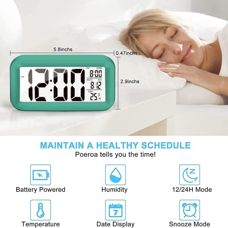 KAIJIELY Upgraded Digital Alarm Clock, 4.3" LED Display with Temperature Larger Lound Light Control Portable Snooze Calendar Brightness with Battery Powered Alarm Clocks Bedside for Everyone (Green) Green - NewNest Australia