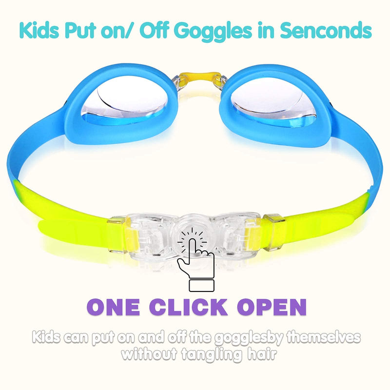 Keary 2 Pack Kids Swim Goggles for Toddler Kids Youth(3-9),Anti-Fog Waterproof Anti-UV Clear Vision Water Pool Goggles Clear Rainbow & Blue(2 Pack) - NewNest Australia