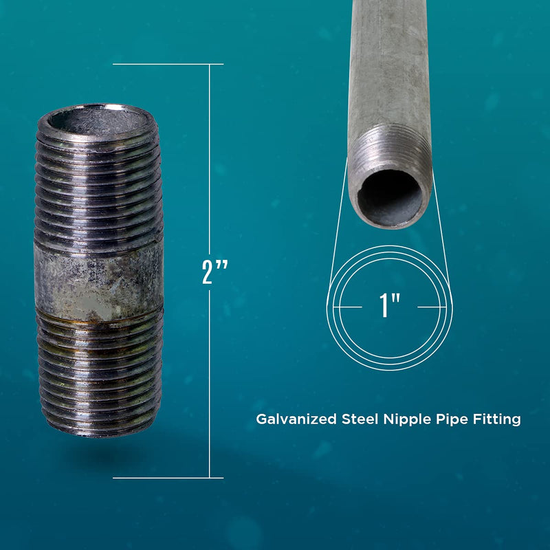 SUPPLY GIANT OQHM1020 2" Long Galvanized Steel Nipple Pipe Fitting with 1" Nominal Size Diameter, 1" x 2" - NewNest Australia