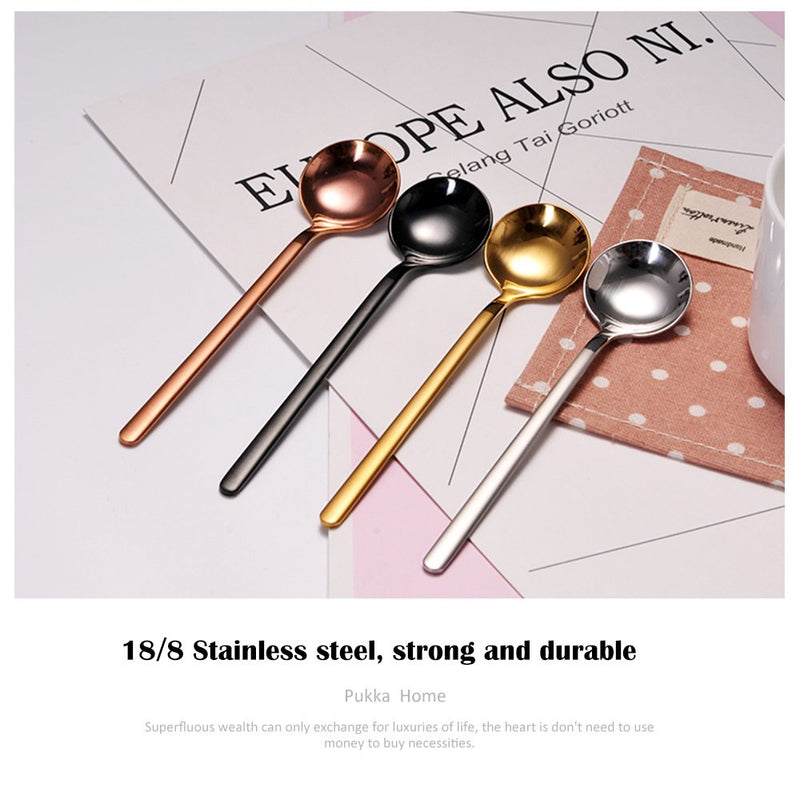 NewNest Australia - Espresso spoons 18/10 Stainless Steel 6-piece Vogue Mini Teaspoons set for Coffee Sugar Dessert Cake Ice Cream Soup Antipasto cappuccino 5 Inch frosted handle by Pukka Home(Gold) Gold 