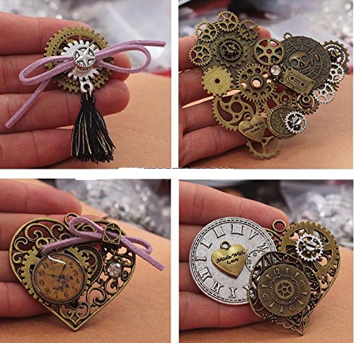 100g (70-80pcs) Mix Skeleton Steampunk Clock Watch Gear Cog Wheel Pendant Charms Jewelry Making DIY Steampunk Gear Pendant Charms Wholesale (4 Color Mixed) 4 color mixed - NewNest Australia