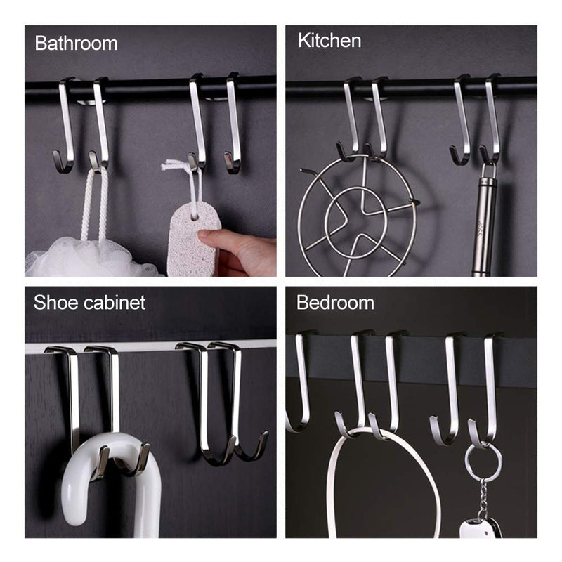 NewNest Australia - 4 Pack Over Cabinet Drawer Double Hooks, Heavy Duty Stainless Steel Multiple Use Narrow Door Hook for Kitchen, Bathroom, Drawer, Wardrobe Door, Cabinet Door to Hang Bags, Towels, Coat More 