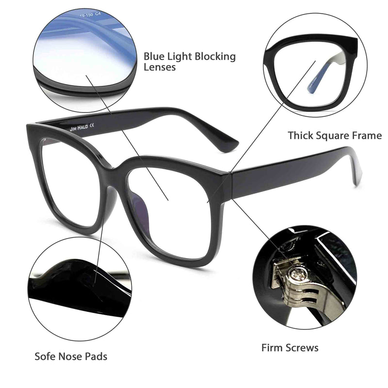 JIM HALO Blue Light Blocking Glasses for Women Oversized Square Computer Glasses Metal CP Temple Black - NewNest Australia
