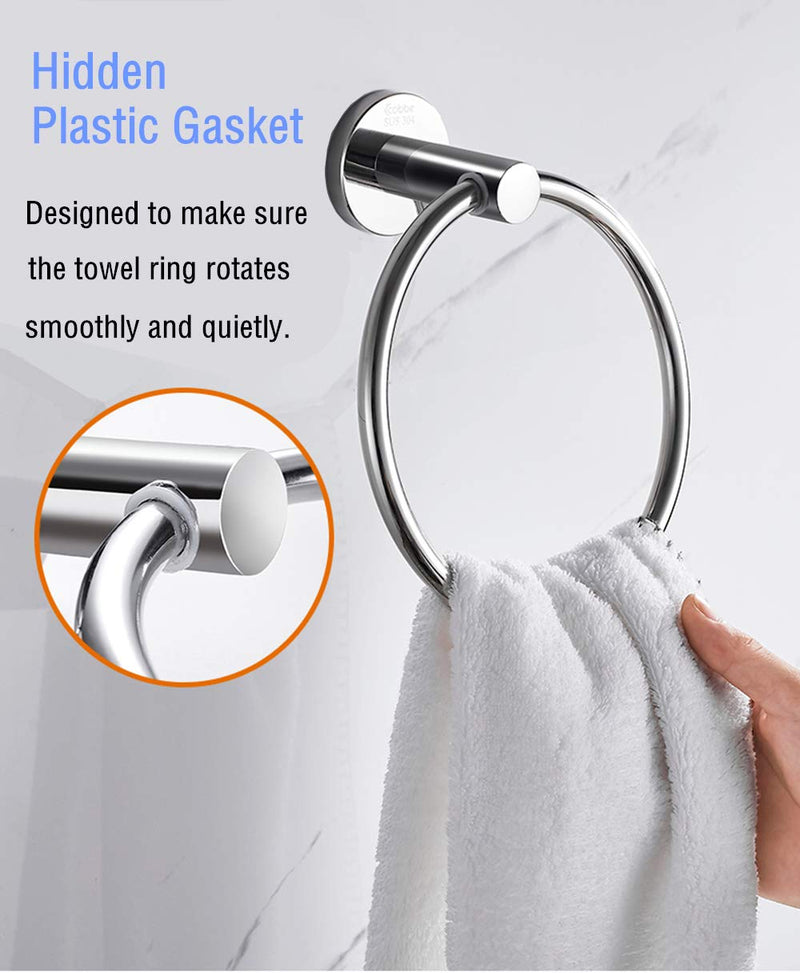 MongFun Towel Ring for Bathroom, Hand Towel Ring Chrome, Bath Towel Holder Hanger Hooks for Kitchen, Silver Rustproof Polished 304 Stainless Steel (Drill Needed) - NewNest Australia