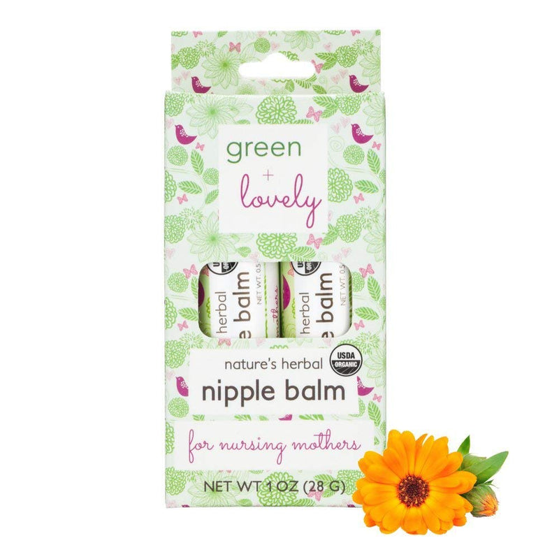 Nature's Herbal Nipple Balm, Calming Nursing Ointment, Breastfeeding Cream, Certified Organic. Easy Application, 2 x 0.5 oz Sticks. Silky & Calendula Infused. - NewNest Australia