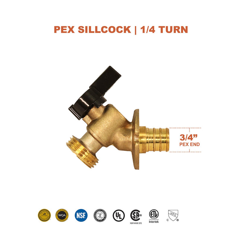 Midline Valve 69564Q Quarter Turn Sillcock Hose Bibb 3/4 in. Pex Inlet x MHT Outlet, Cast Brass, 3/4 3/4 - NewNest Australia