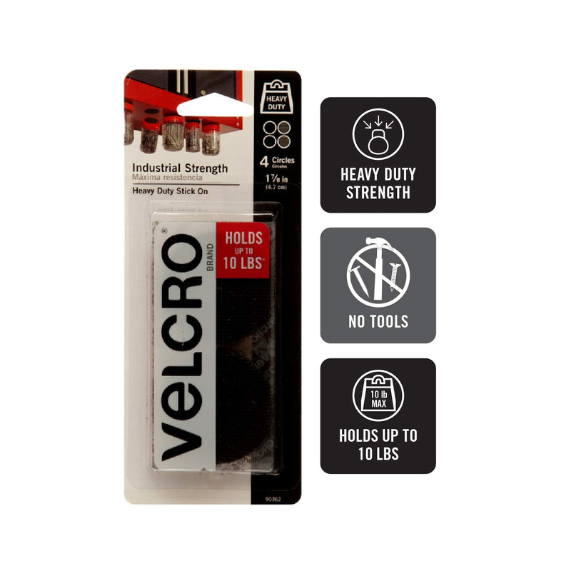 VELCRO Brand Industrial Fasteners Stick-On Adhesive | Professional Grade Heavy Duty Strength | Indoor Outdoor Use, 1 7/8in, Circles 4 Sets Black - NewNest Australia