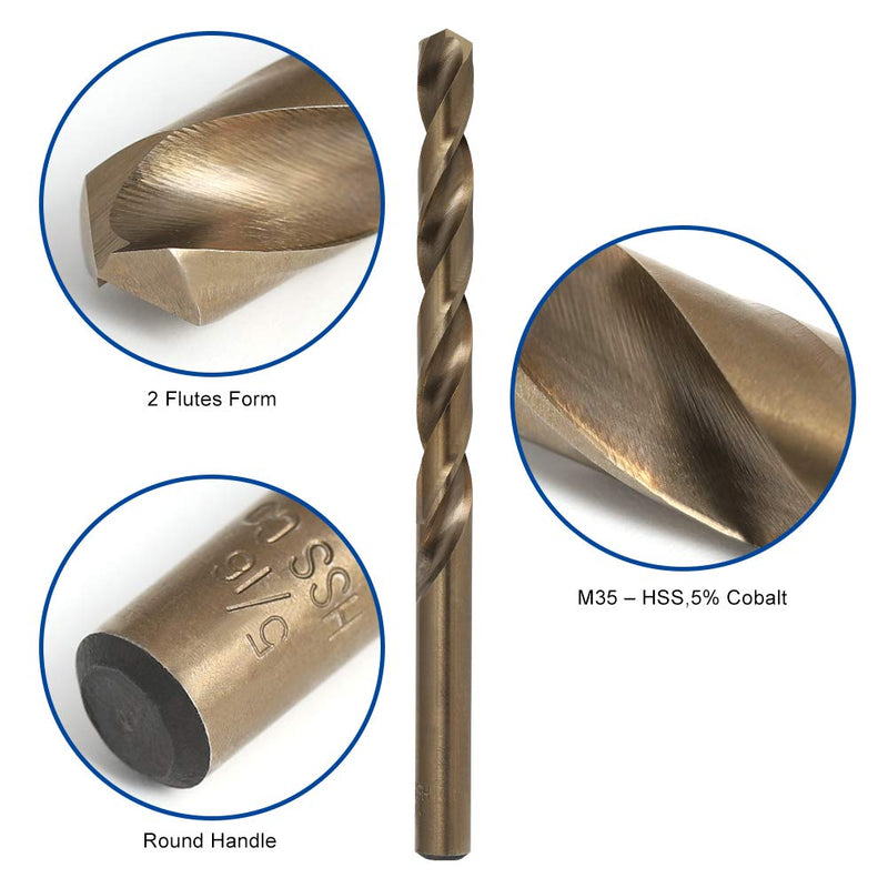 COMOWARE Cobalt Drill Bit Set- 15Pcs M35 High Speed Steel Twist Jobber Length for Hardened Metal, Stainless Steel, Cast Iron and Wood Plastic with Indexed Storage Case, 1/16"-3/8" 15 pcs Cobalt - NewNest Australia