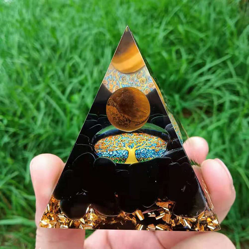 VNSTKWW Orgone Pyramid Crystal, Healing Chakra Pyramid for Protection,Balancing Positive Energy,Obsidian Emotional-Negativity Removal Stone,Clear Quartz Crystal Point for Meditation(2.36 inch) B - NewNest Australia