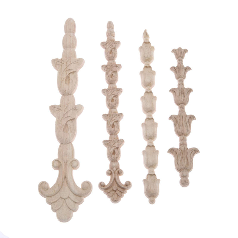 NewNest Australia - 1Pc Long Piece Vertical Corner Applique Onlay Carved Wooden Modern Unpainted with 5 Same Carved Flowers -B-22x3.5cm/8.66"x1.38" 1Pc B-22x3.5cm/8.66"x1.38" 