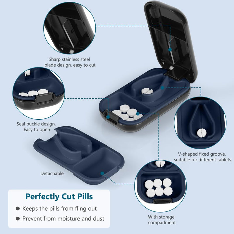 Acwoo Tablet Divider, Tablet Divider For Small And Large Tablets, Tablet Cutter With Storage Compartment, Portable Pill Cutter With Sharp Blades For Travel & Daily Use (Black) - NewNest Australia