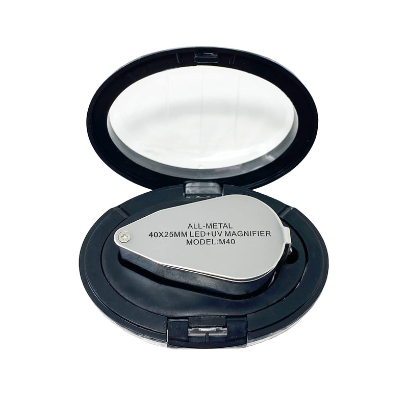 Pineapple LLC 40X Jewelers Loupe Magnifier with Light, Foldable Eye Loop Magnifier, LED UV Illuminated for Trichomes, Coins, Currency, Diamonds, Jewelry, Gems, Plants, Stamps, Silver, Small (M40) - NewNest Australia