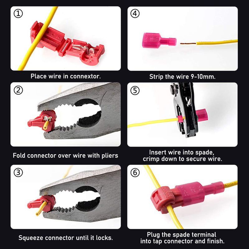 FIXITOK 160pcs T-Tap Quick Splice Connector Kit, 60Set T-Tap Wire Connectors Self-Stripping with Insulated Male Quick Disconnect Terminals + 40pcs Quick Splice Electrical Connector - NewNest Australia