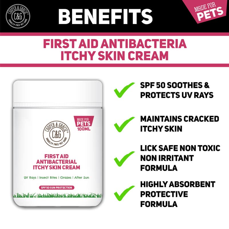 C&G PETS | FIRST AID ANTIBACTERIAL ITCHY SKIN CREAM WITH SPF 50 | 100% NATURAL ESSENTIAL OIL | MAINTAINS CRACKED ITCHY SKIN |LICK SAFE NON TOXIC NON IRRITANT |HIGHLY ABSORBENT SUN CREAM FOR DOGS 100ML - NewNest Australia