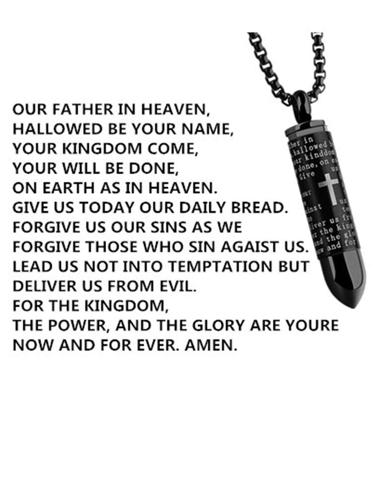 Lord's Prayer Cross Bullet Pendant Stainless Steel Lords Bible Cross Prayer Cremation Ashes Urn Necklace, Free Chain Black - NewNest Australia