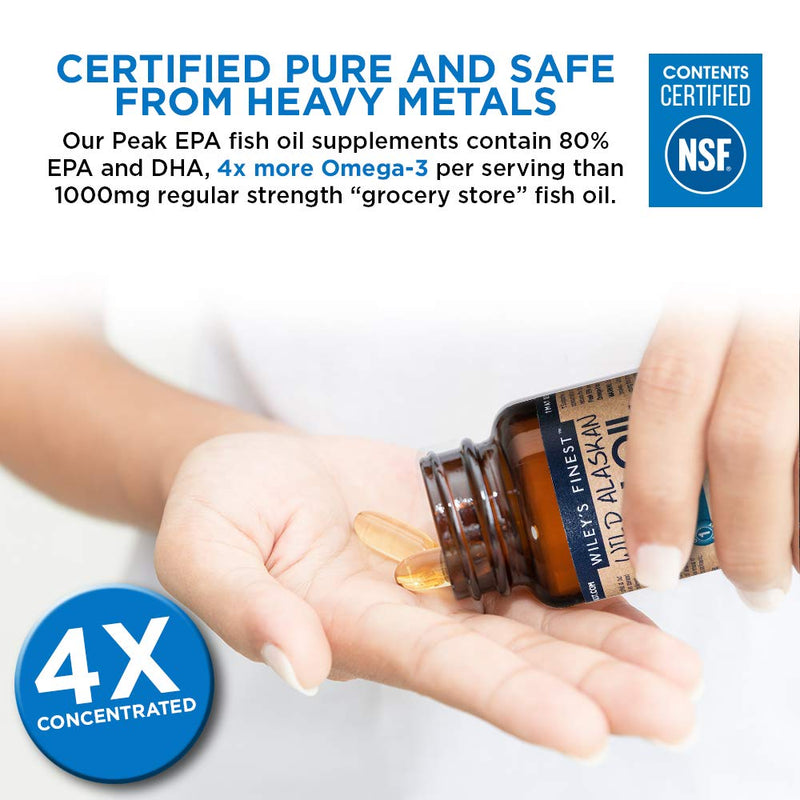 Wiley's Finest Wild Alaskan Fish Oil - 3X Triple Strength Peak EPA DHA, 1000mg Omega-3s, SQF-Certified, 30 Softgels 30 Count (Pack of 1) - NewNest Australia