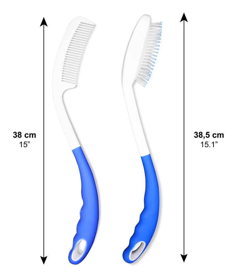 KMINA - Long Handled Hair Brush and Comb Set (Pack), Hair Brush for Elderly, Long Reach Hair Brush for Women and Men, Disability Hair Brush, Long Handled Comb for Disabled - NewNest Australia