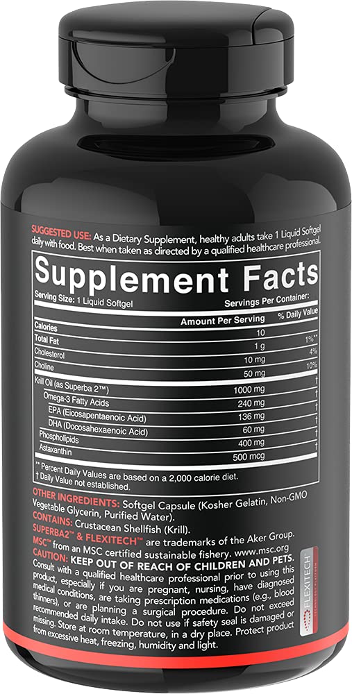 Antarctic Krill Oil 1000mg (Per Softgel) with Omega-3s EPA & DHA + Astaxanthin & Phospholipids | IKOS 5-Star Certified & Non-GMO Verified (30 Liquid softgels) 30 Count 1,000mg - NewNest Australia