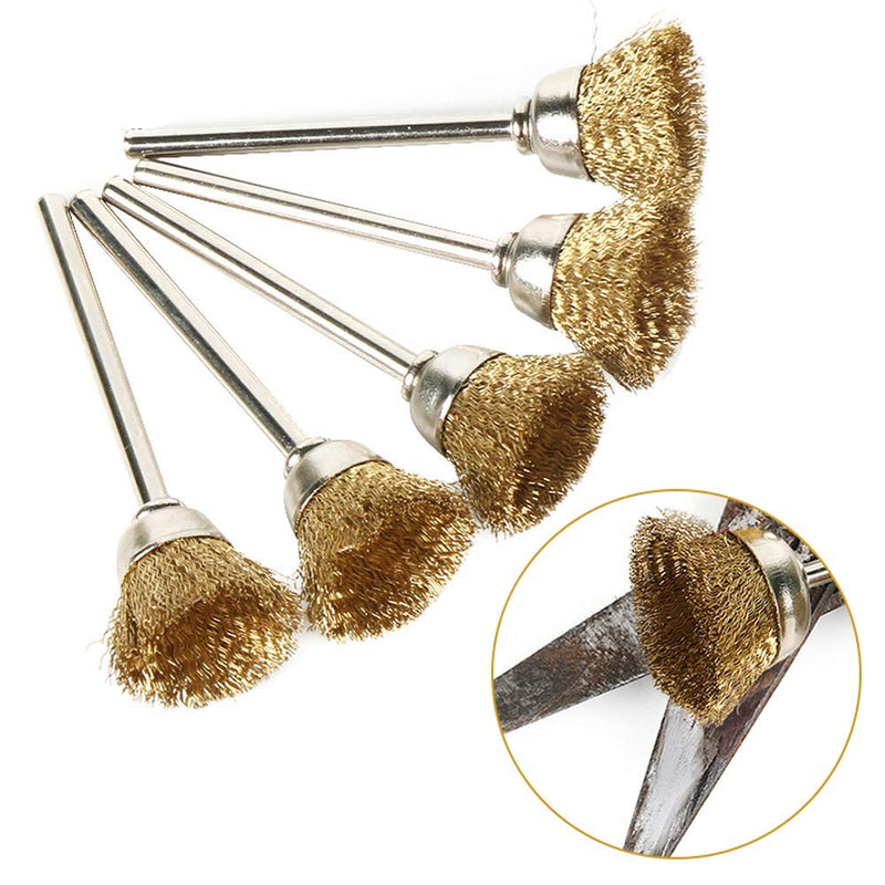 NGe 1/8”Shank Brass Cup Brushes Set, Polishing Cleaning Brush Kit, Mini Brass Wire Brushes Set for Drill Grinder Rotary Tools, 5Pcs - NewNest Australia