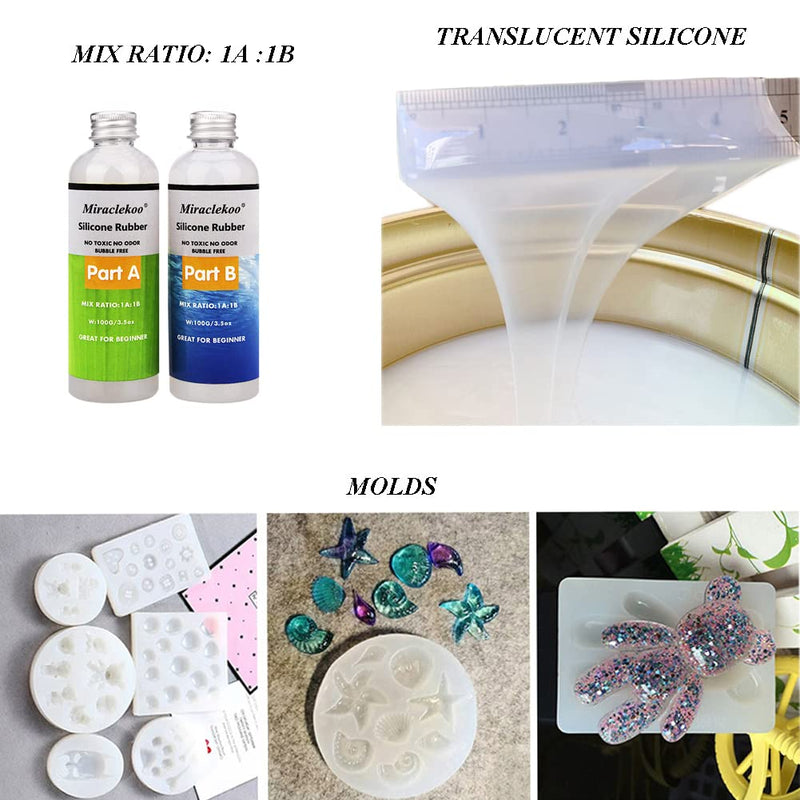Miraclekoo Silicone Mold Making Kit Liquid Silicone Rubber Molding Silicone Translucent Clear Mold Making Silicone for Resin Molds, Silicone Molds DIY Manual Making (7 oz) 7 oz - NewNest Australia