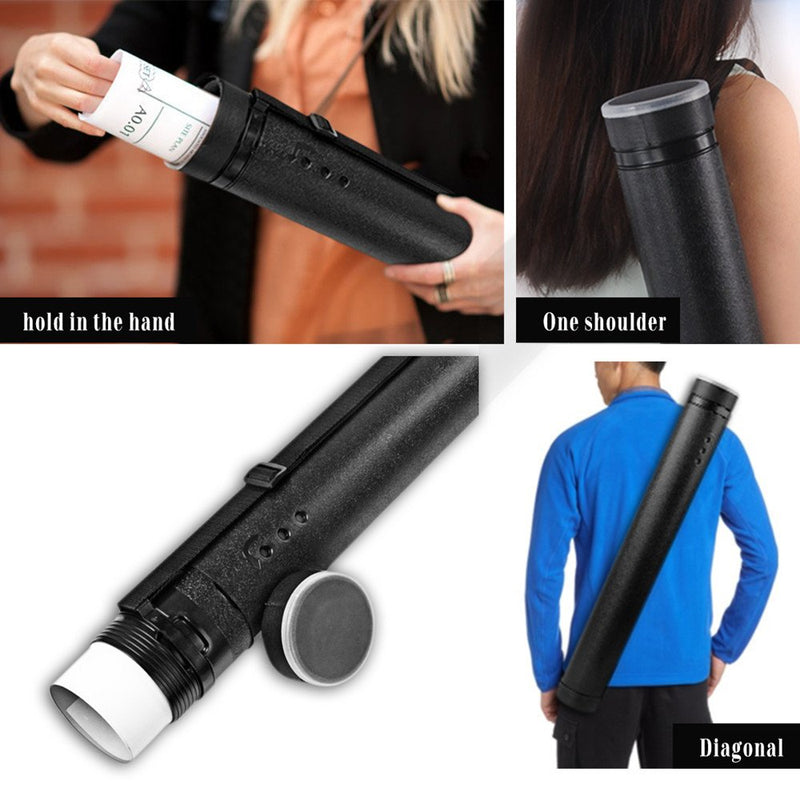 Document Tube,Plastic Expanding Poster/Art/Document Storage Tube 24.5 to 40 inches Adjustable with Carrying Strap Waterproof and Light-Resistance Telescoping Carrying Case (Black-Medium Size) Black - NewNest Australia