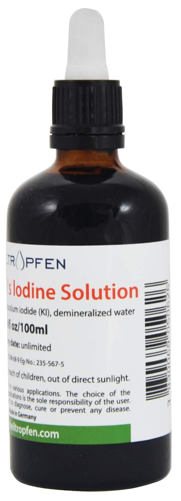 2.2% Lugol's Iodine Solution (3.4 Fl Oz), Pharmaceutical Grade, Lugols Solution Made with Iodine and Potassium Iodide. Heiltropfen® - NewNest Australia