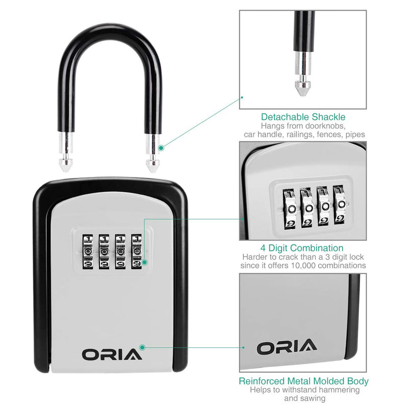 Key Lock Box, (NEW VERSION) Wall Mounted Key Safe Box, Weatherproof 4 Digit Combination Key Storage Lock Box, 5 Keys Capacity Lockbox with Removable Shackle for Indoor Outdoor, Small Size 3.66inch Black - NewNest Australia