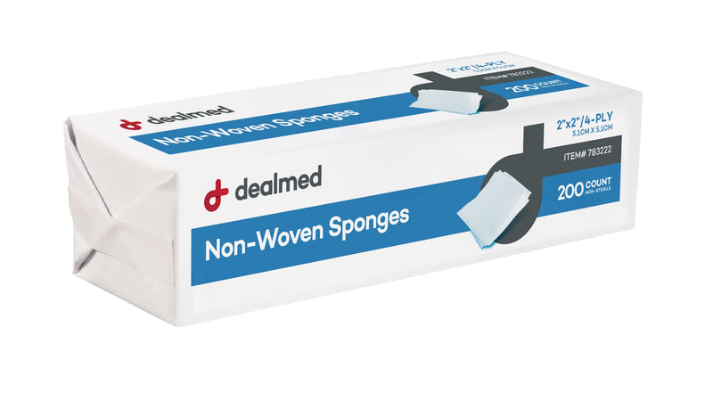 Dealmed Non-Woven Gauze Sponges - 200 Count, 4-Ply, 2x2 Inch All-Purpose Non-Sterile Gauze Pads, Absorbent Dental Gauze Wound Care Product for First Aid Kit/Medical Facilities (5 Pack) Pack of 5 - NewNest Australia