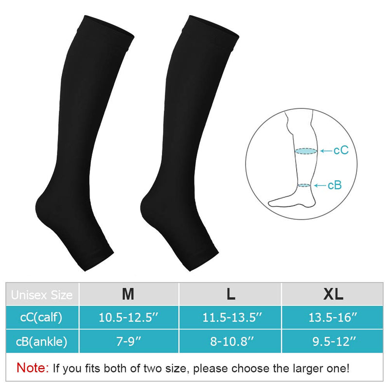 Compression Socks Men Women, 20-30mmHg Compression Stockings, Medical Gradient Compression, Open Toe, Knee High Compression Sleeves for Varicose Vein, Swelling, Edema, 1 Pair Black XL - NewNest Australia