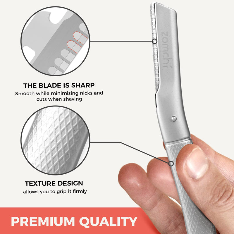 Eyebrow Razor, Reusable Facial Razor for Men & Women, Stainless Steel Eyebrow Trimmer Shaper with Precision Cover, Dermaplaning Tool, Facial Razor with 6 Blades (Silver) Silver - NewNest Australia