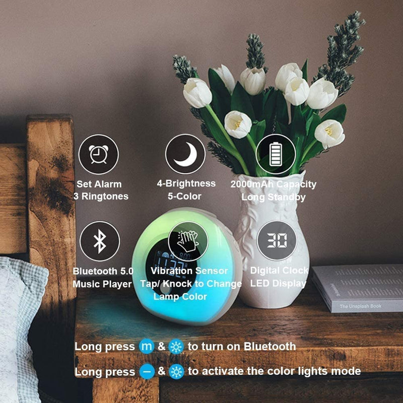Wake Up Light Alarm Clock - Uplayteck Kids Night Light Alarm Clock with Bluetooth Speaker Dimmable 4 Level Brightness Colorful Light Bedside Lamp Music Player for Kids, Party, Bedroom, Camping - NewNest Australia