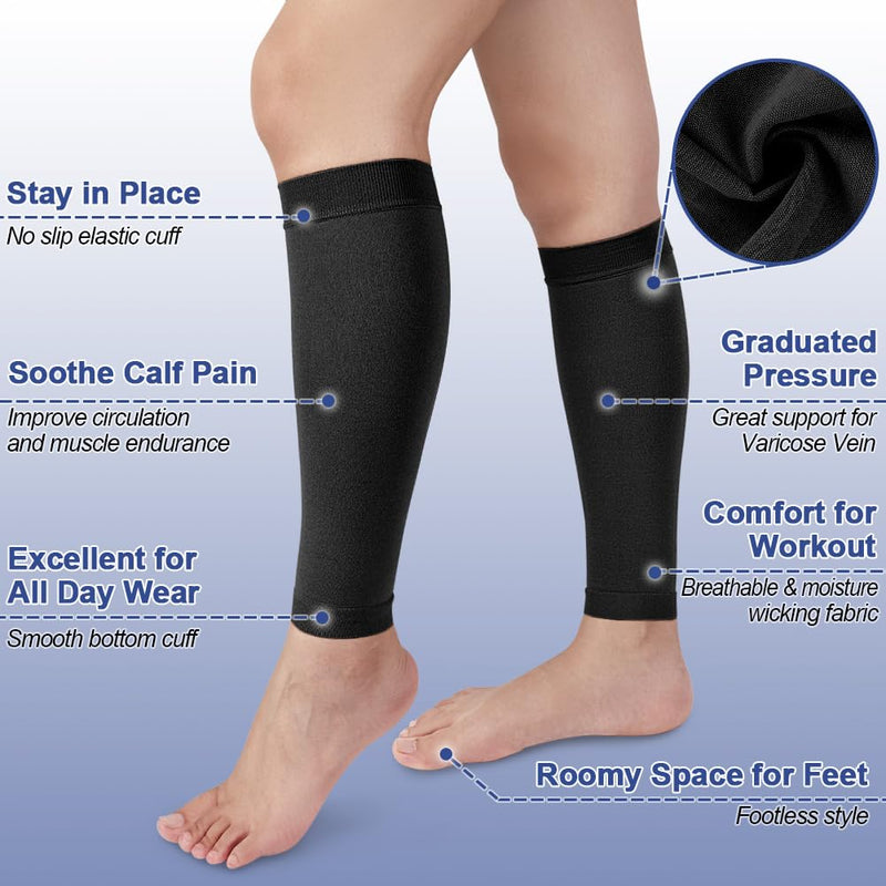 beister 20-30 mmHg Graduated Calf Compression Sleeves for Women & Men, Firm Support Footless Compression Socks for Varicose Veins, Shin Splints, Edema, Recovery（2 in a Pack，Not Two Pairs） - NewNest Australia