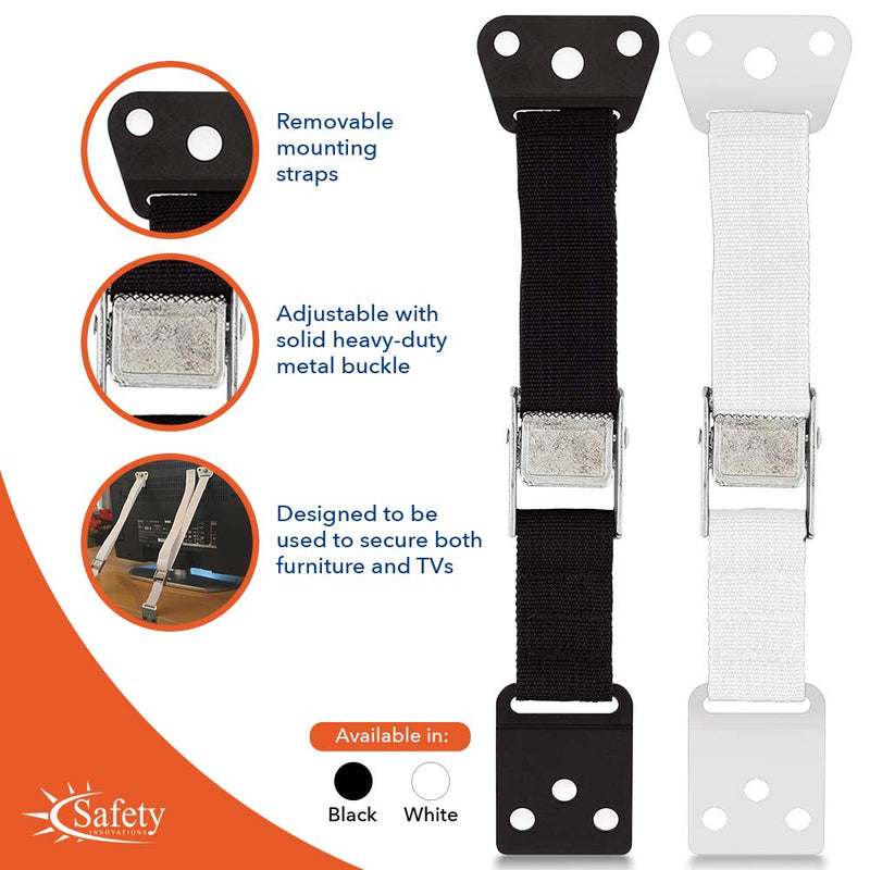 Safety Innovations Heavy Duty TV and Furniture Straps - Baby Proofing Anti Tip Straps for Child and Baby Safety - Expert Designed Strap Anchors Furniture to Walls to Prevent Tip-Overs (2 Pk, Black) - NewNest Australia