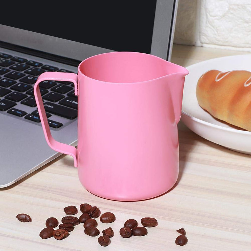 Milk Frothing Cup, 350ml Stainless Steel Milk Frothing Pitcher Machine Washable Coffee Cup Latte Art Milk Frother Jug(Pink) Pink - NewNest Australia