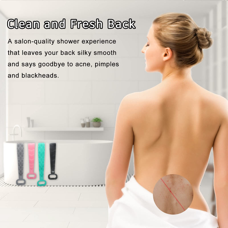 FREATECH Exfoliating Silicone Back Scrubber - 97cm Dual-sided Shower Back Washer for Deep Cleansing and Massage, Cover the Entire Back, Smooth & Rejuvenate Skin, Easy to Clean and Long-lasting, Black - NewNest Australia