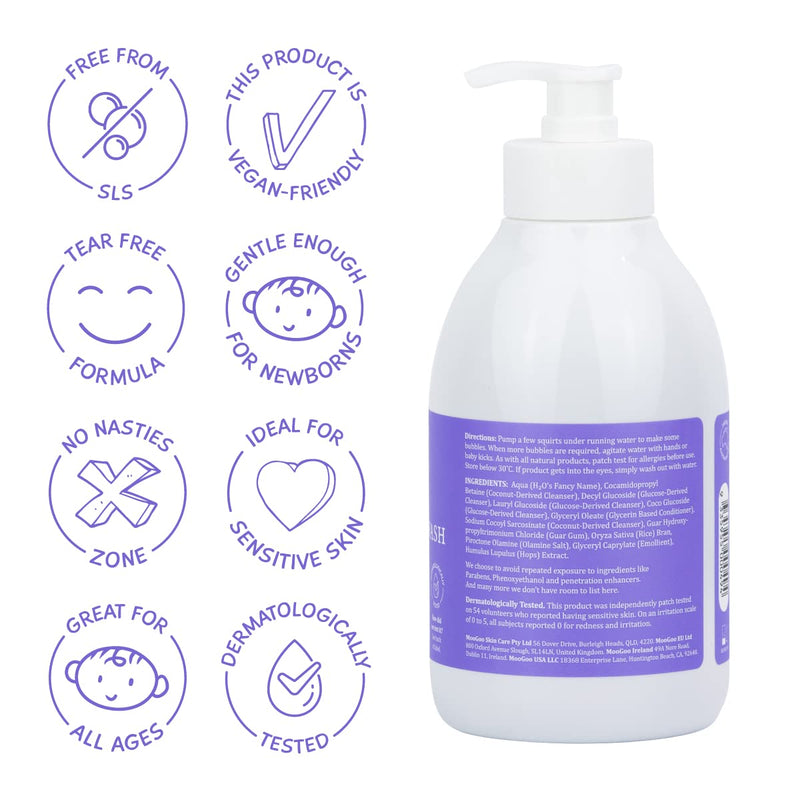 MooGoo 2-in-1 Bubbly Wash - A gentle cleansing baby bubble bath, body wash and baby shampoo - Great for sensitive and delicate baby skin - vegan, cruelty-free, fragrance-free, and SLS-free formula - NewNest Australia