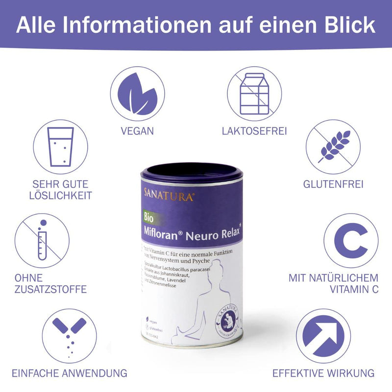 Sanatura Bio Mifloran Neuro Relax - gut-brain balance, for psyche & nerves - including Lactobacillus paracasei, St. John's wort extract, passionflower for more relaxation - NewNest Australia