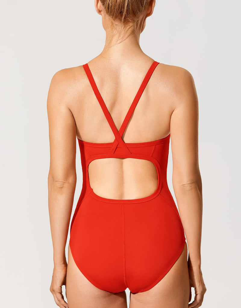 SYROKAN Women's Athletic Competitive One Piece Swimsuit Racerback Training Bathing Suits 42 Tomato Red - NewNest Australia