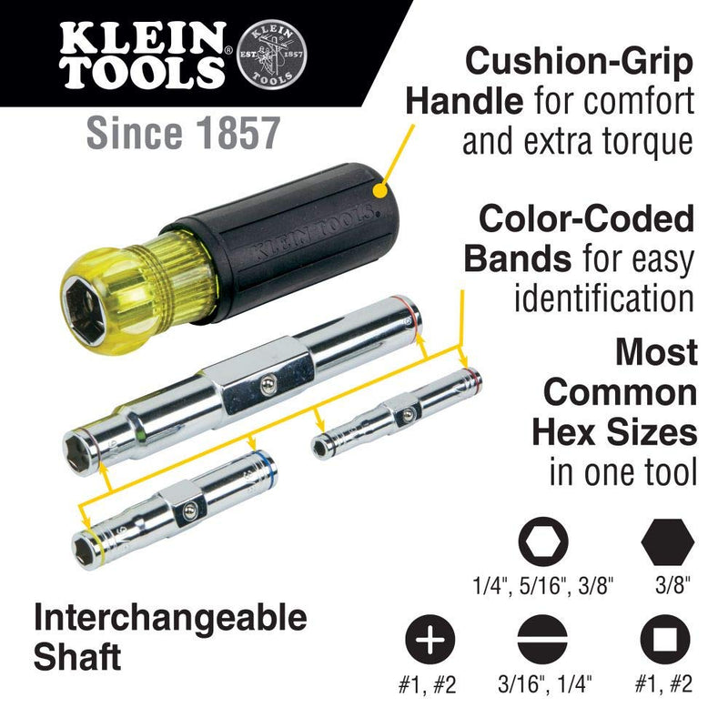 Klein Tools 32800 Nut Driver, 6-in-1 NutDriver Set, SAE Standard Six Point Hex Sizes with Heavy Duty Hollow Shaft - NewNest Australia