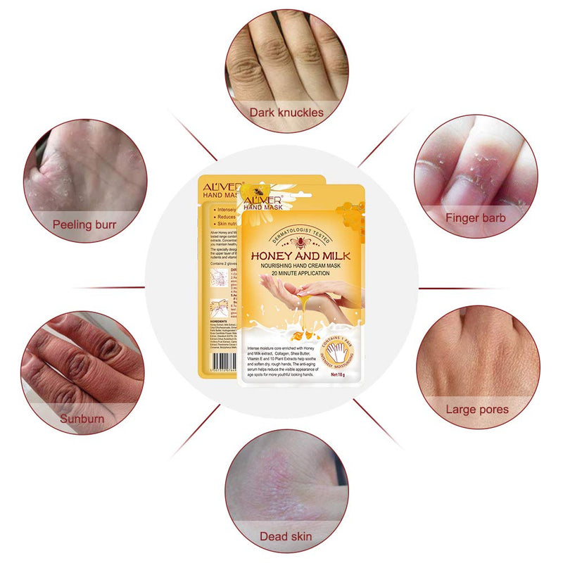 ALIVER Hands Milk and Honey Intense Nourishing Hand Cream Mask Gloves Skin Repair Renew Anti-Aging Moisturising Collagen Serum Multi Vitamins Shea Butter Natural Plant Extracts for Dry Cracked Hands - NewNest Australia